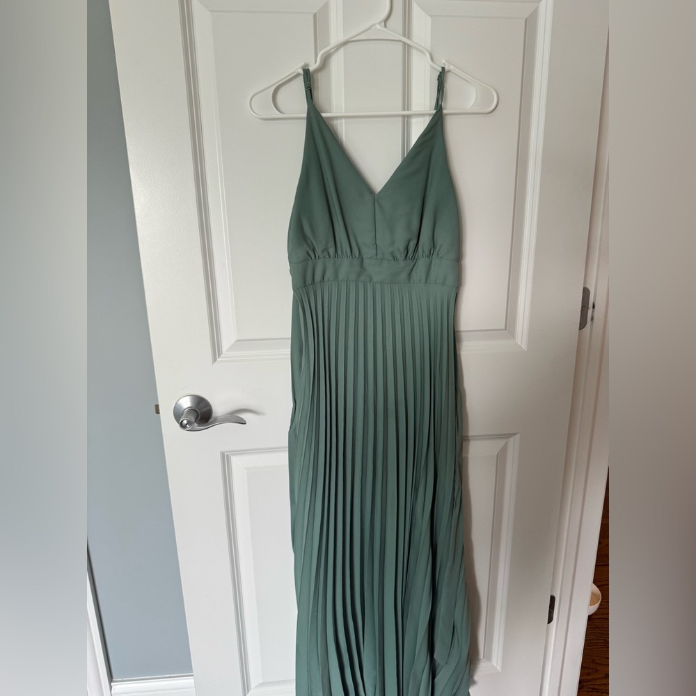 Green Pleated Wrap Maxi Dress for Weddings